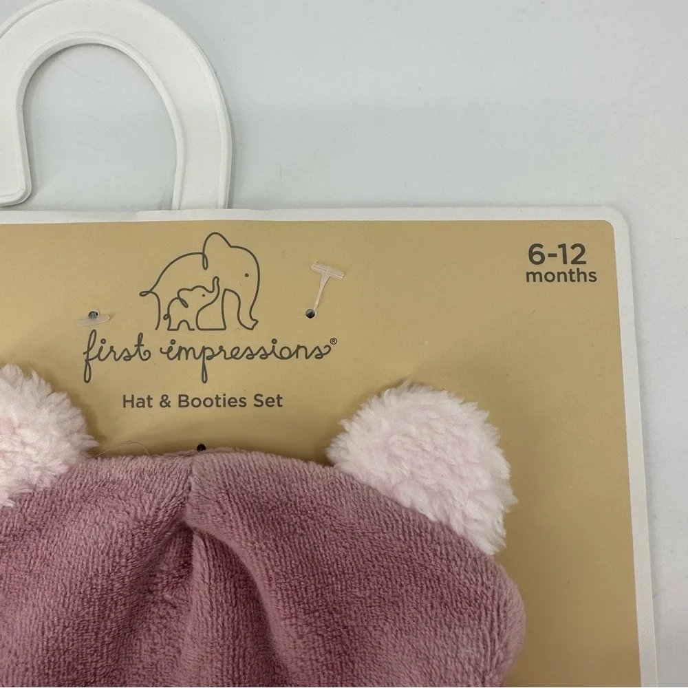 First Impressions Baby Pink Hat and Booties Set Size 6-12 Months New
